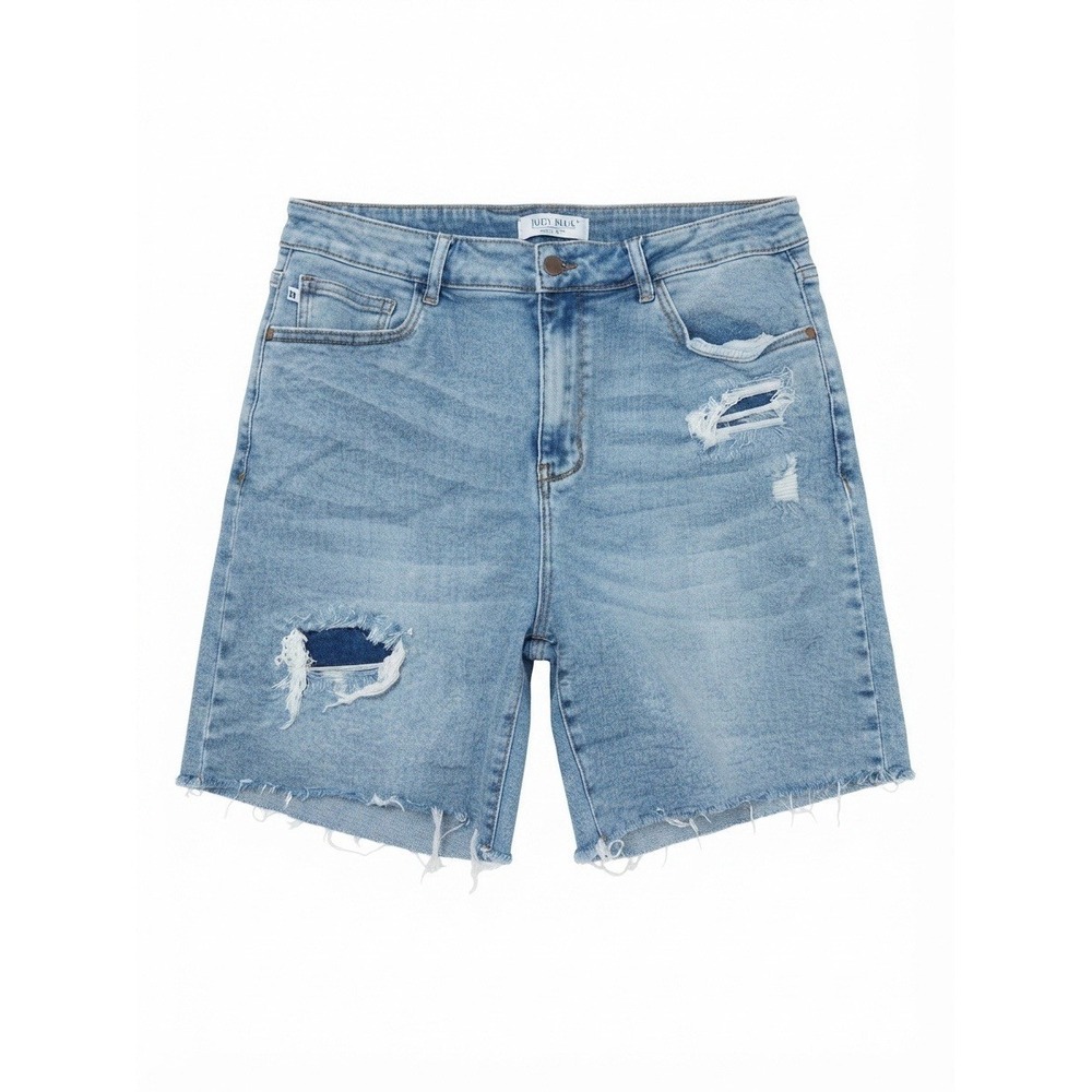 Judy Blue 2X Denim Shorts Distressed Summer Stretch Festival Plus Blue